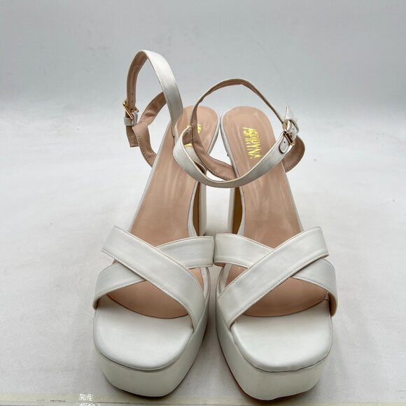 ASPIRYNA White Crossed Strap Open Toe Platform Ankle Strap Buckle Dance Sandal - Picture 3 of 8